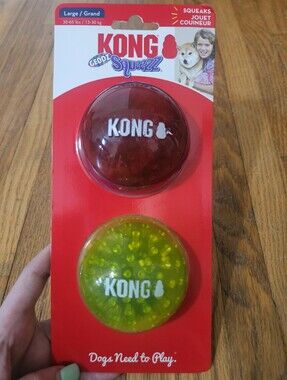 NIB Set Of 2 Balls KONG Geodz Squeezz Balls Dog Toy Duo Size Large Squeaks